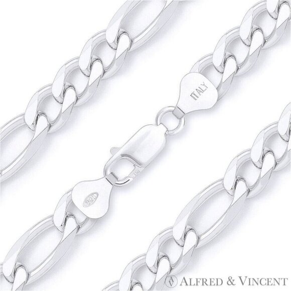 7.5mm Figaro / Figaroa Link Italian Chain Necklace in .925 Sterling Silver 26"